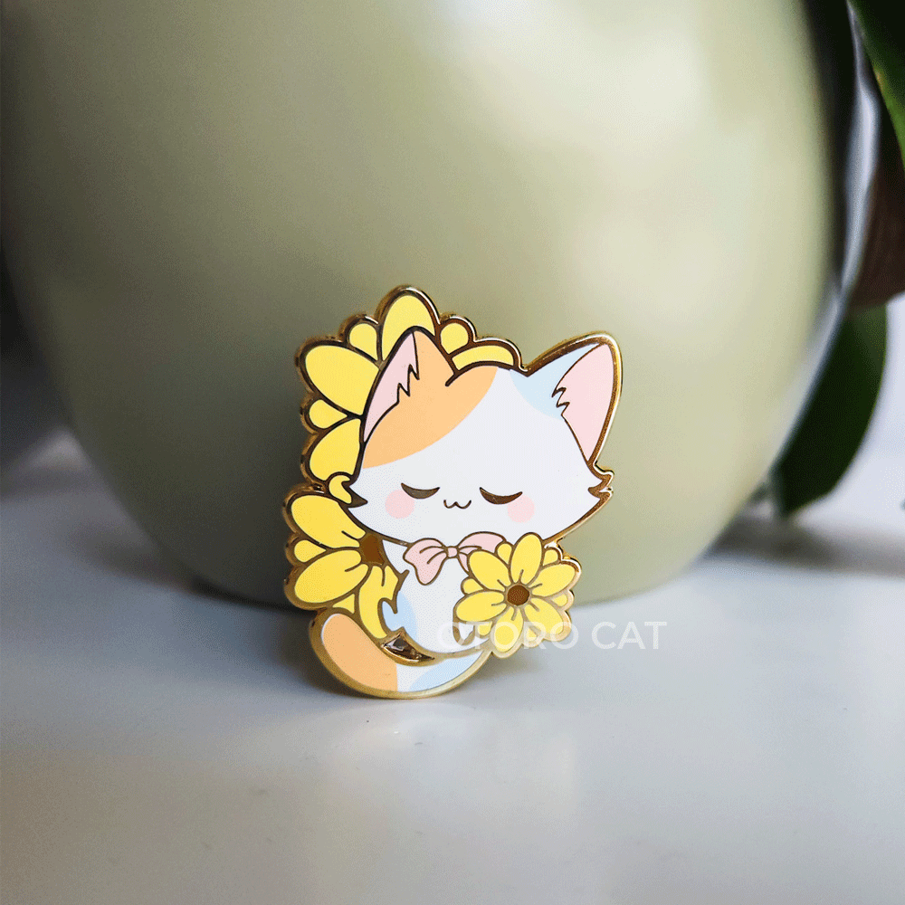 Calico Floral Sunflower Cat Hard Enamel Pin - Otoro Cat - 1