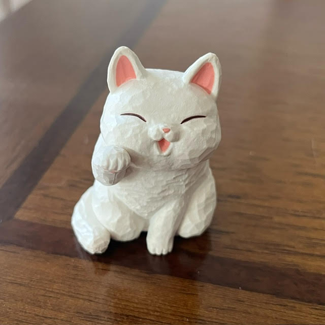 White cat -Jinart Woodcarving Animal Cats - 1