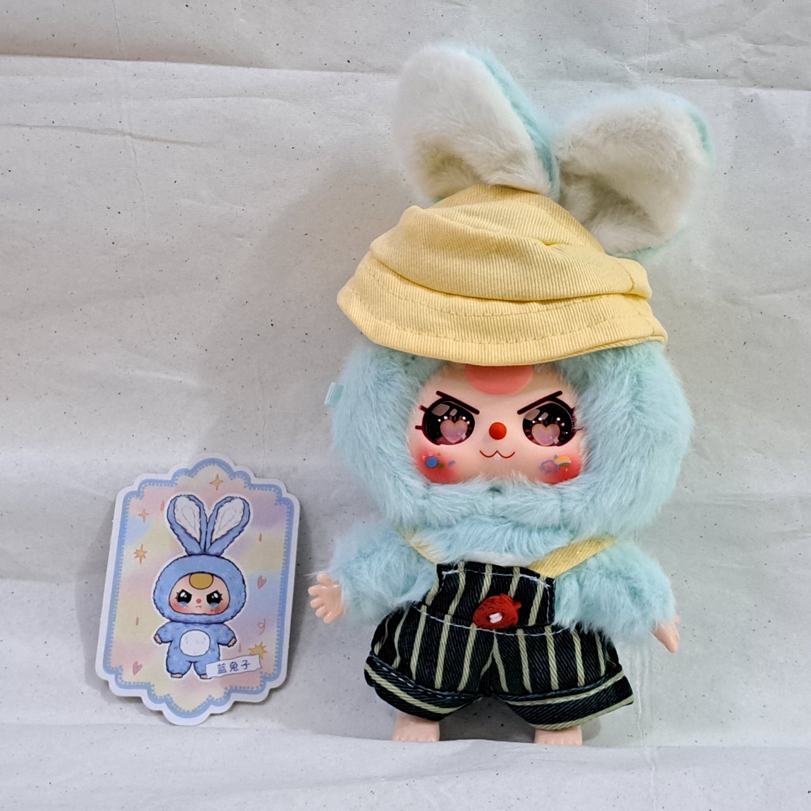 Turquoise with Overalls - Macaron Cute Bunny Plush Pendant - Baby Three - 1