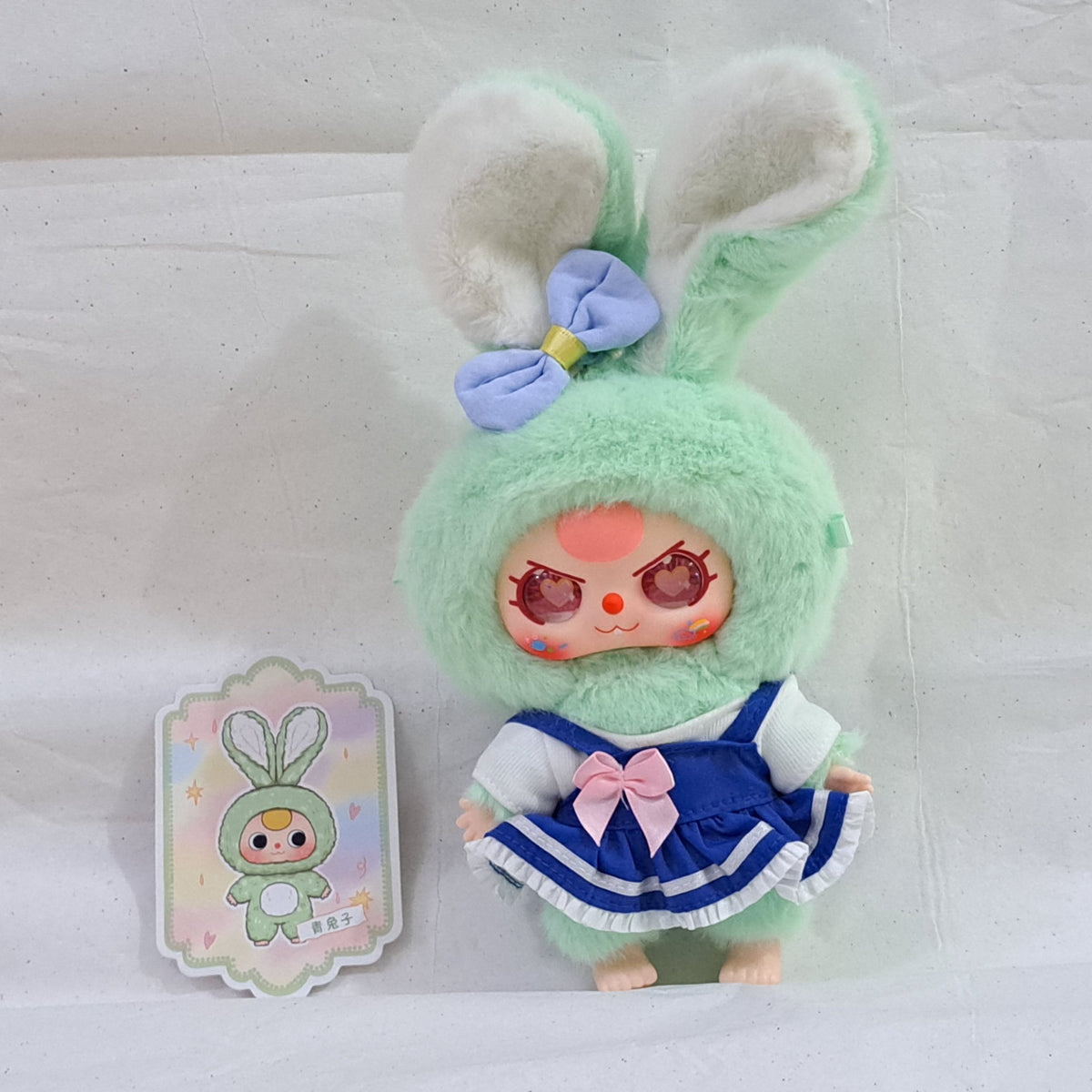 Green with Blue Dress - Macaron Cute Bunny Plush Pendant - Baby Three  - 1