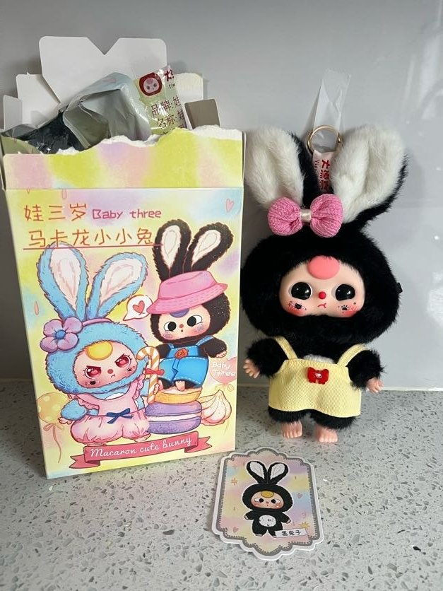 Black Bunny w/ yellow dress -Baby Three Macaron Bunny Keychain Series - 1