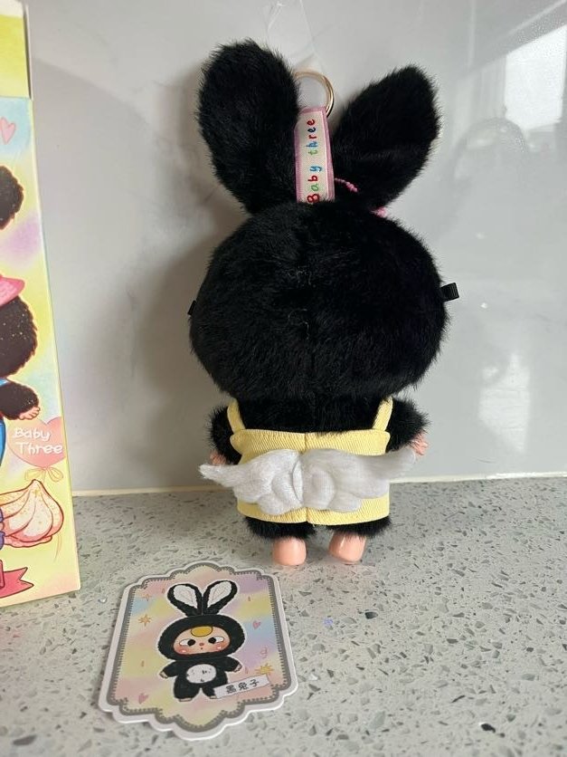 Black Bunny w/ yellow dress -Baby Three Macaron Bunny Keychain Series - 3