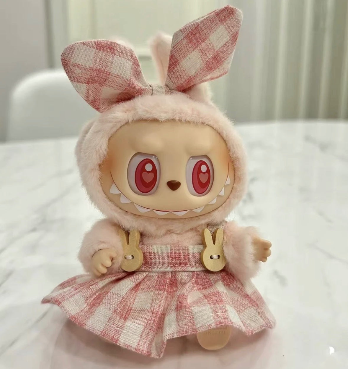 Bowtie Pink Flannel Dress Outfit - Labubu Clothes  - 1