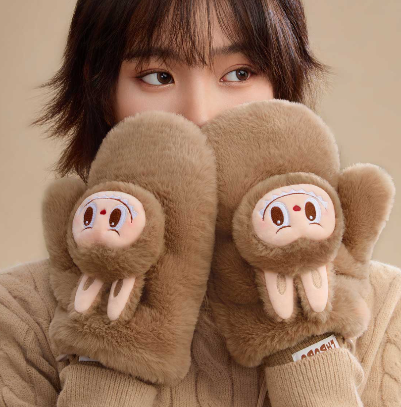 Warm Fluffy Holiday Series- LABUBU Plush Gloves - 3