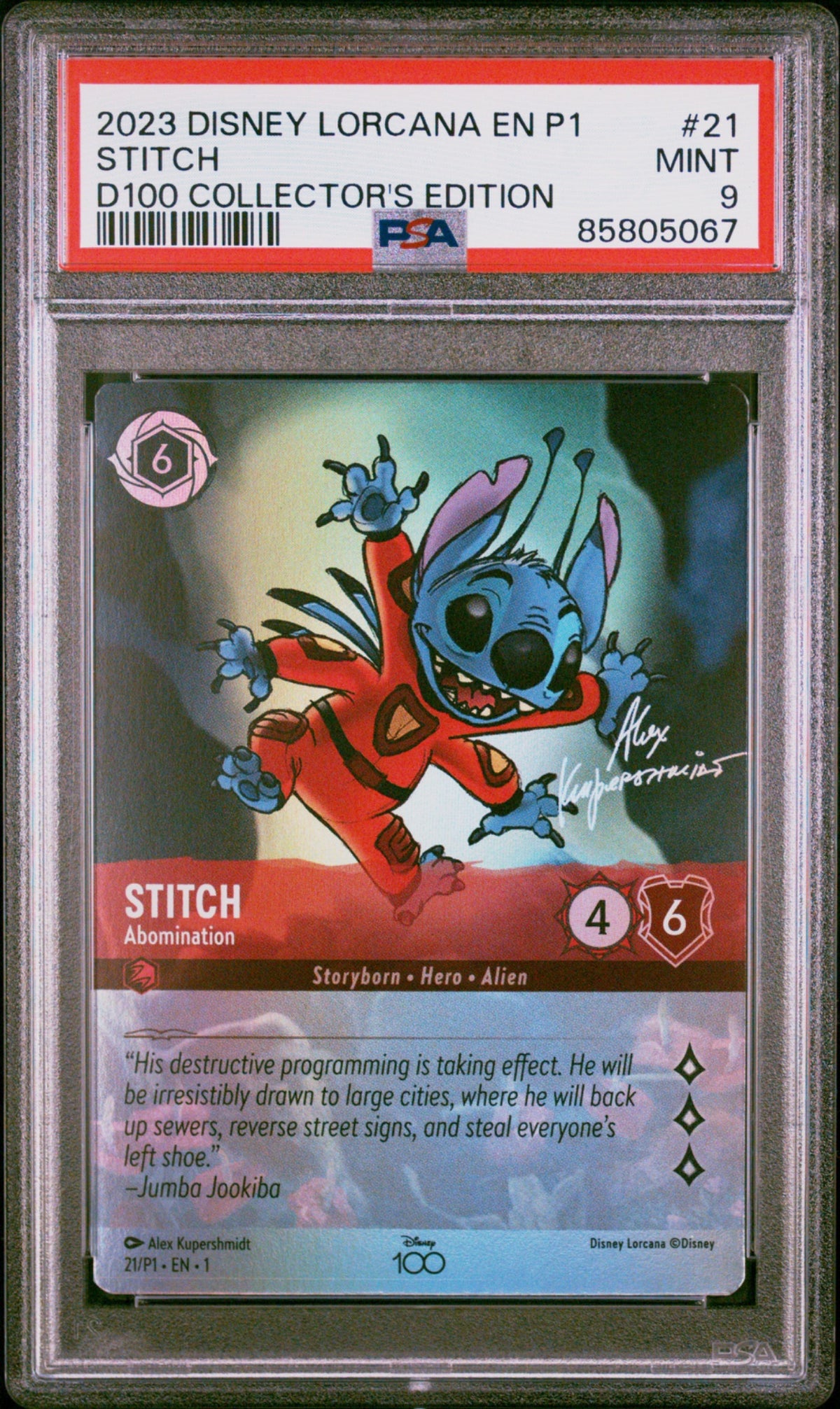 Disney Lorcana TCG 2023 Stitch PSA 9 graded Mint 21 D100 Collector&#39;s Edition card - 1