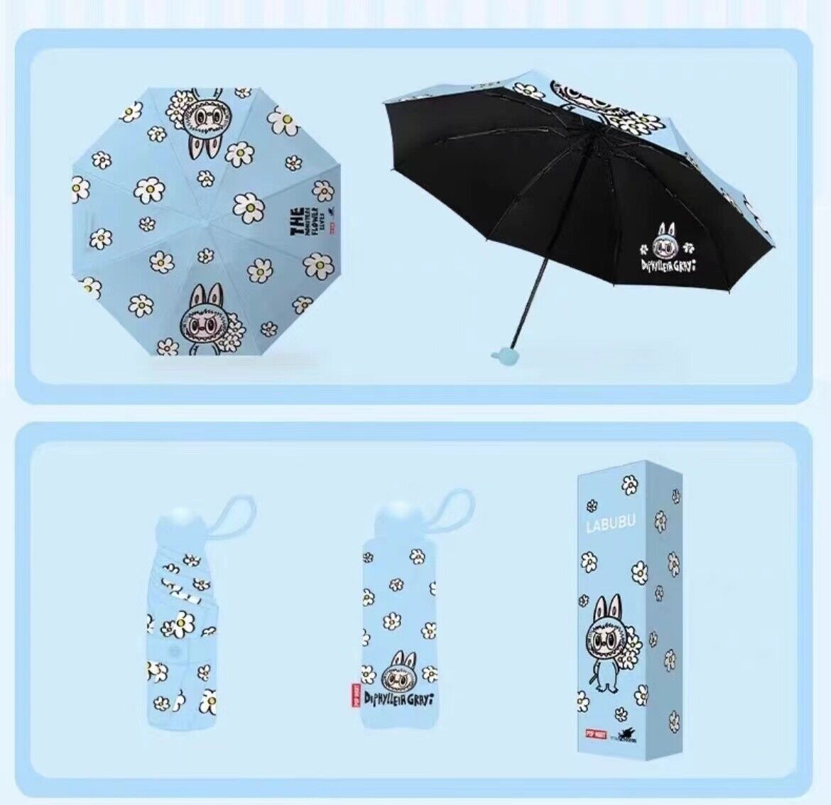 The Monster Flowers Elves Labubu Blue Parasol Umbrella Souvenir - Pop Mart - 1