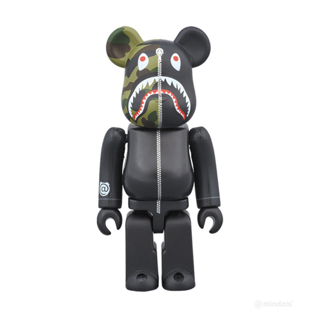 Black 1st Camo Shark Bearbrick 100% by Medicom Toy x Bape