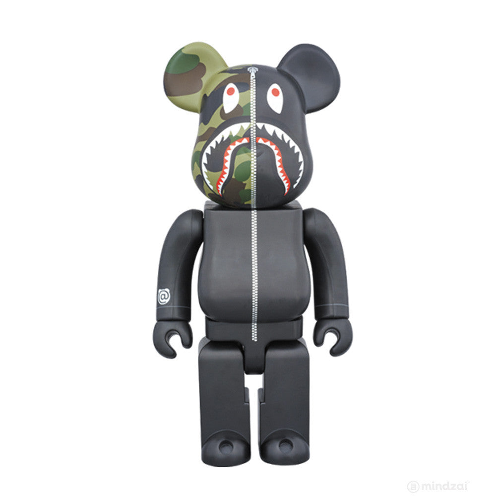 Black 1st Camo Shark Bearbrick 400% by Medicom Toy x Bape