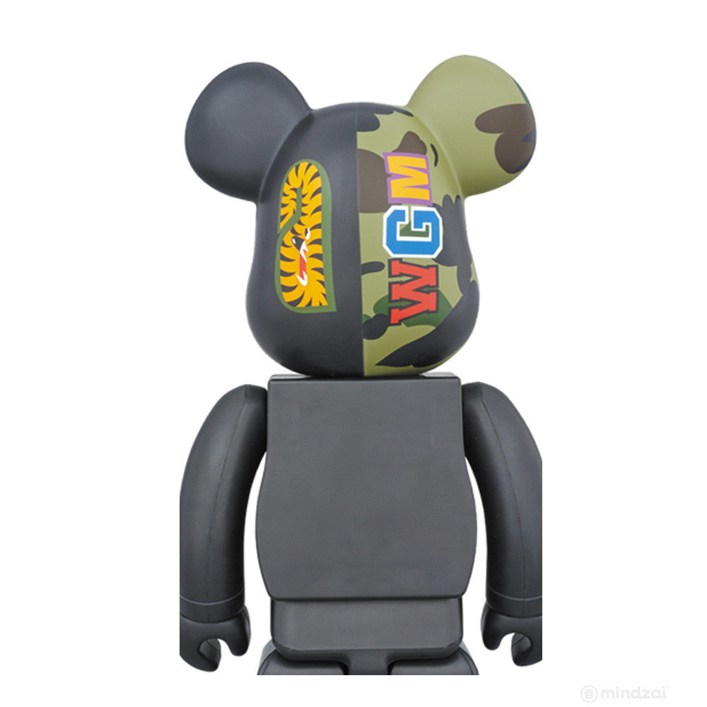 Black 1st Camo Shark Bearbrick 400% by Medicom Toy x Bape