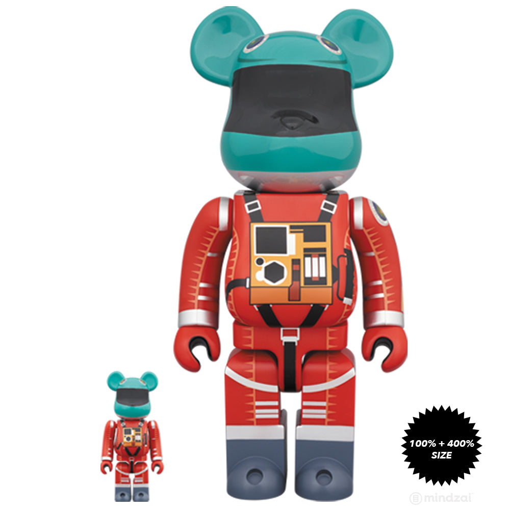 2001: A Space Odyssey Green Orange Spacesuit 100% + 400% Bearbrick Set