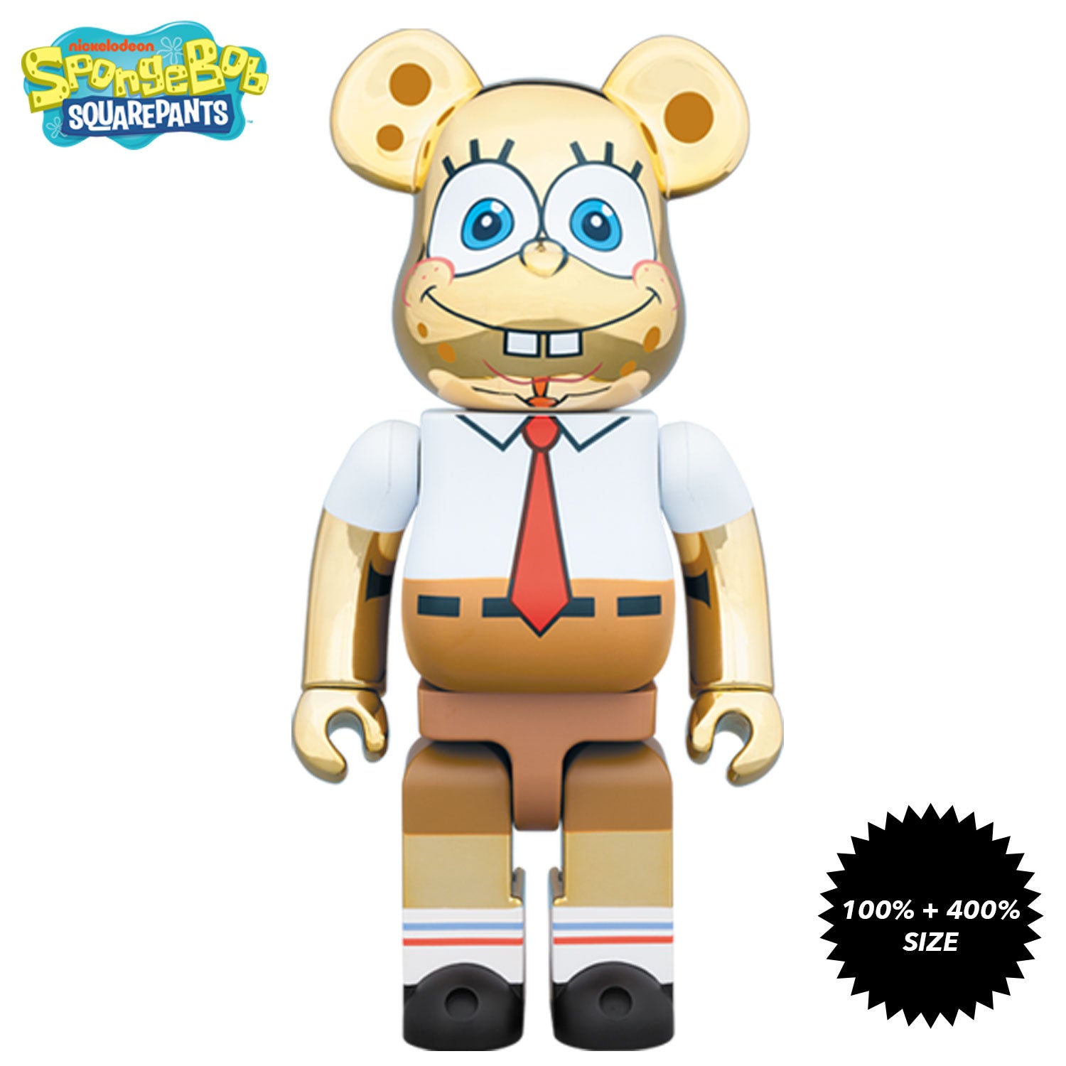 Chrome Gold Spongebob Squarepants 100% + 400% Bearbrick Set by Medicom Toy