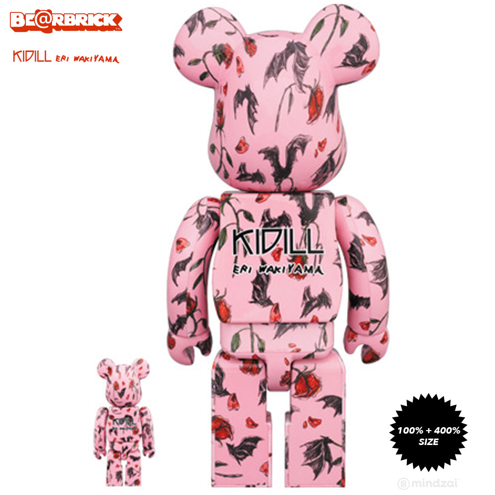 KIDILL × Eri Wakiyama Bat & Rose 100% + 400% Bearbrick Set - Pink