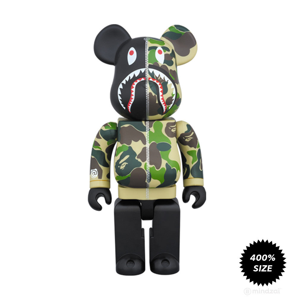 Black Bape Camo Shark Bearbrick 400% by Medicom Toy x Bape