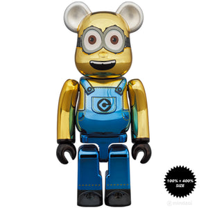 Dave Minion (Chrome Ver.) 100% + 400% Bearbrick Set by Medicom Toy