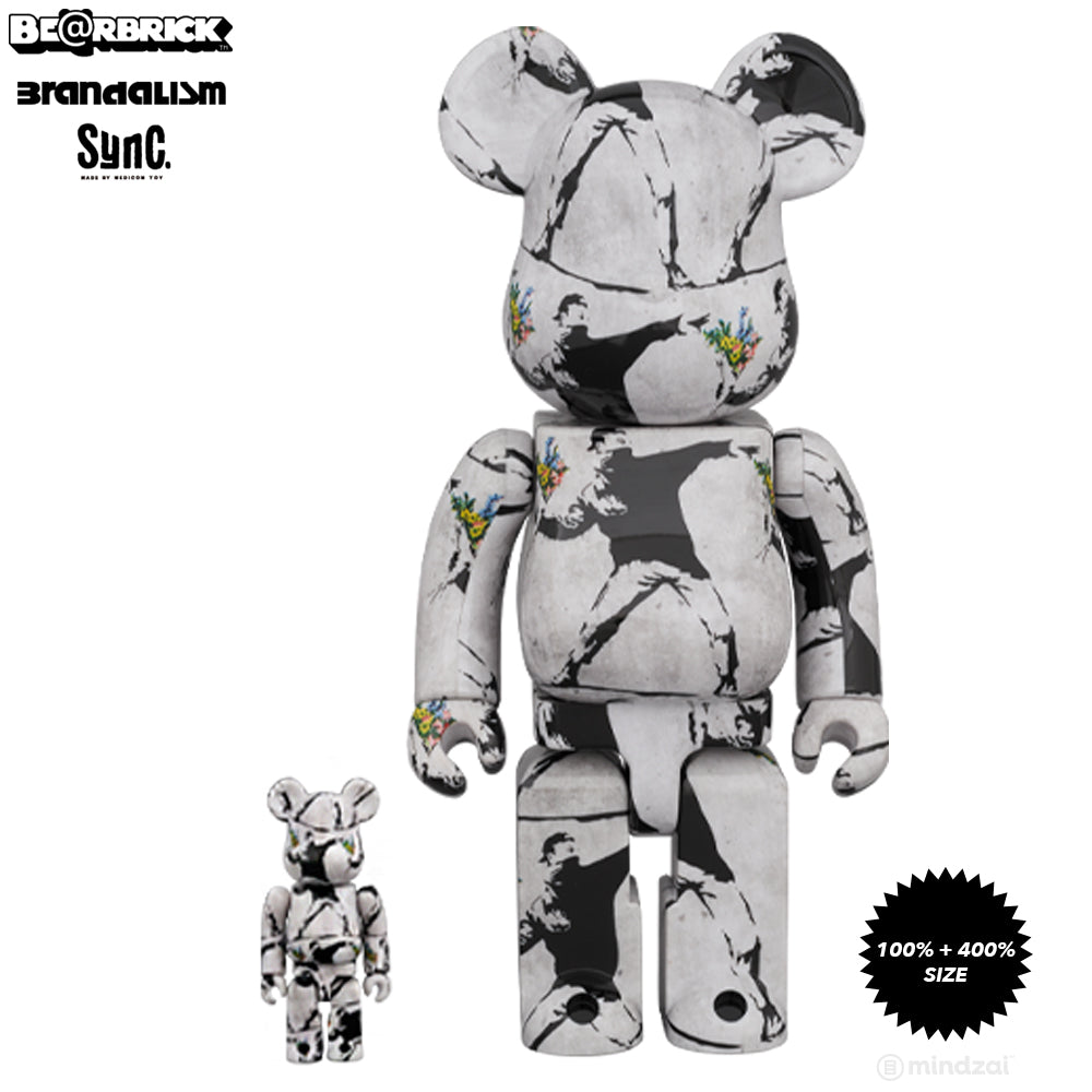 Banksy Flower Bomber 100% + 400% Bearbrick by Medicom Toy x Brandalism