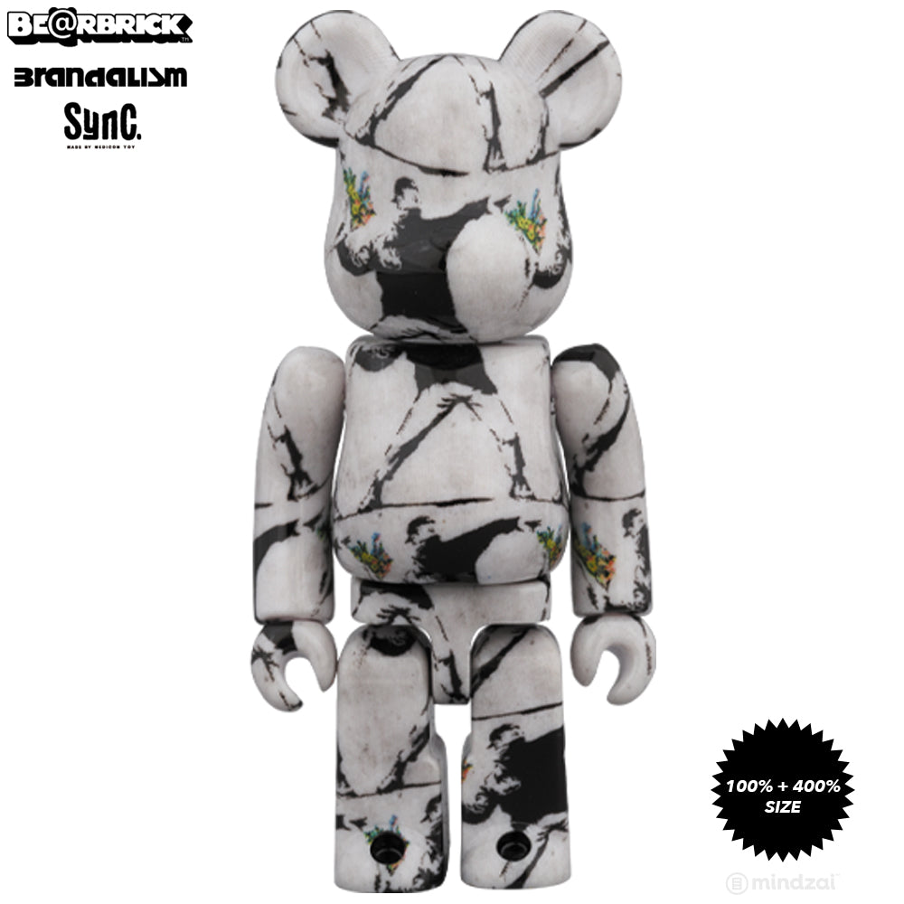 Banksy Flower Bomber 100% + 400% Bearbrick by Medicom Toy x Brandalism