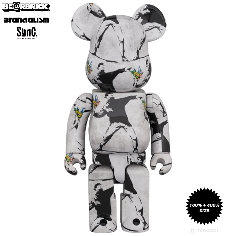 Banksy Flower Bomber 100% + 400% Bearbrick by Medicom Toy x Brandalism