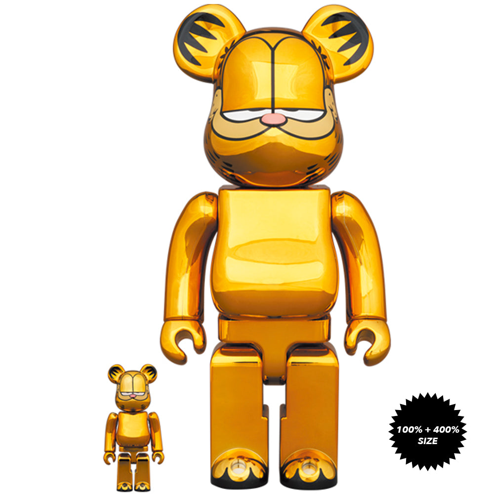 Garfield (Gold Chrome Ver.) 100% + 400% Bearbrick Set by Medicom Toy