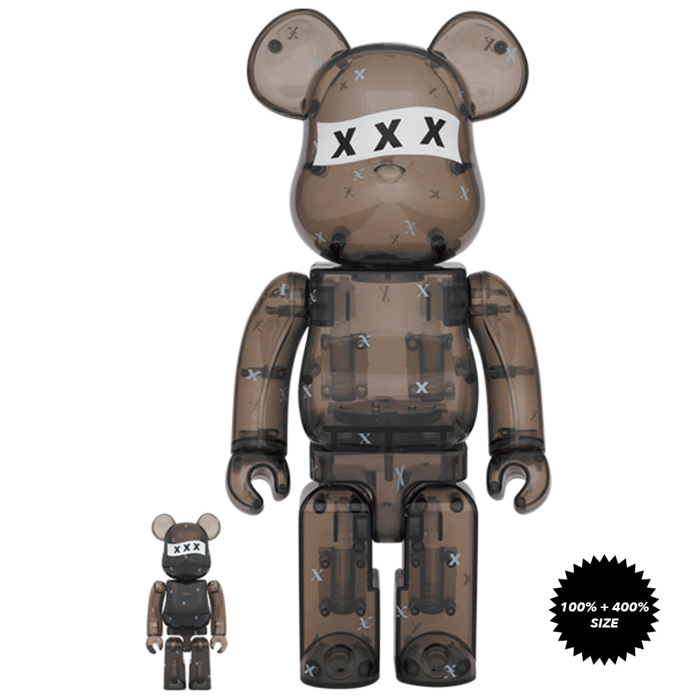 God Selection XXX Black Clear 100% + 400% Bearbrick Set by Medicom Toy