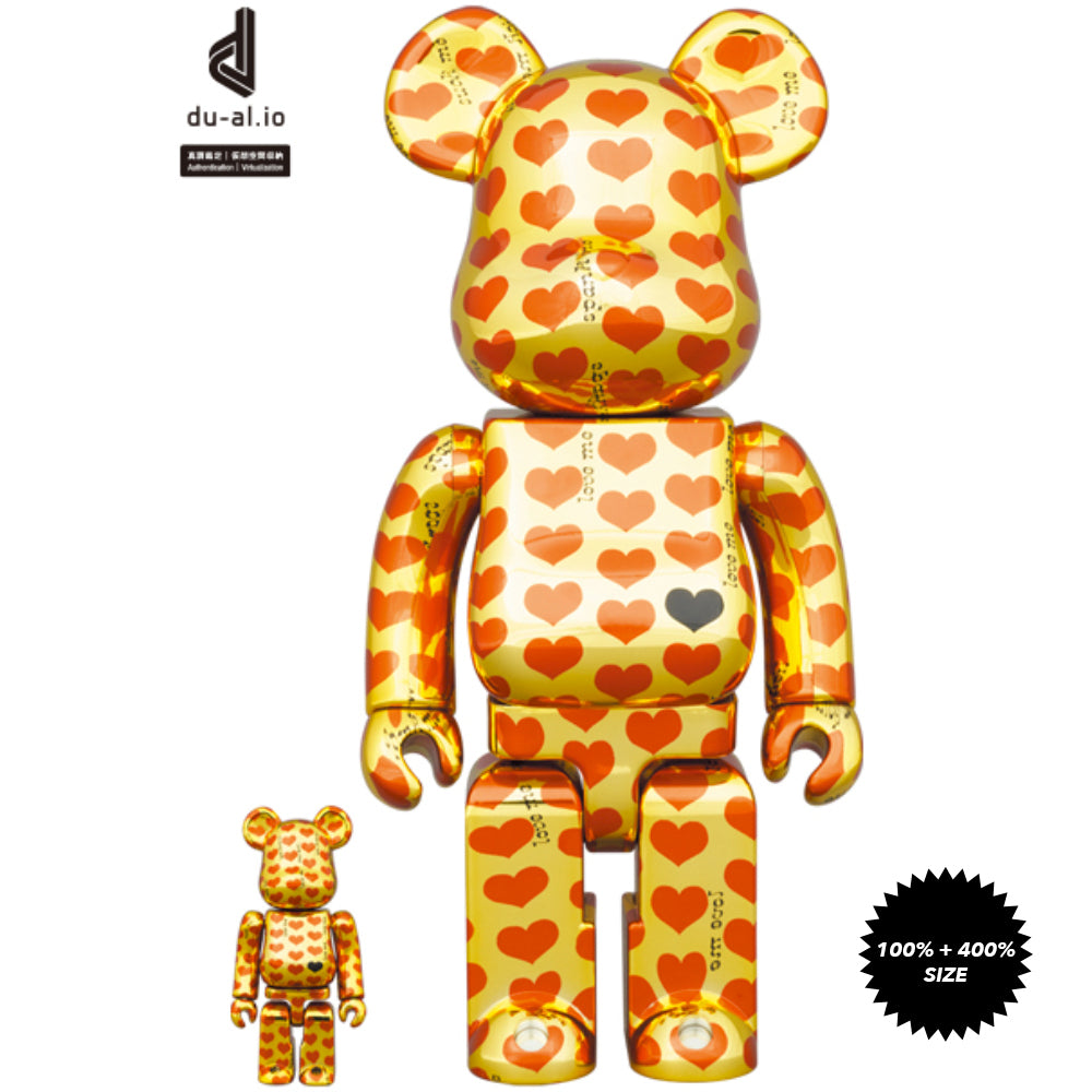 Hide Gold Heart 100% + 400% Bearbrick Set by Medicom Toy - Mindzai