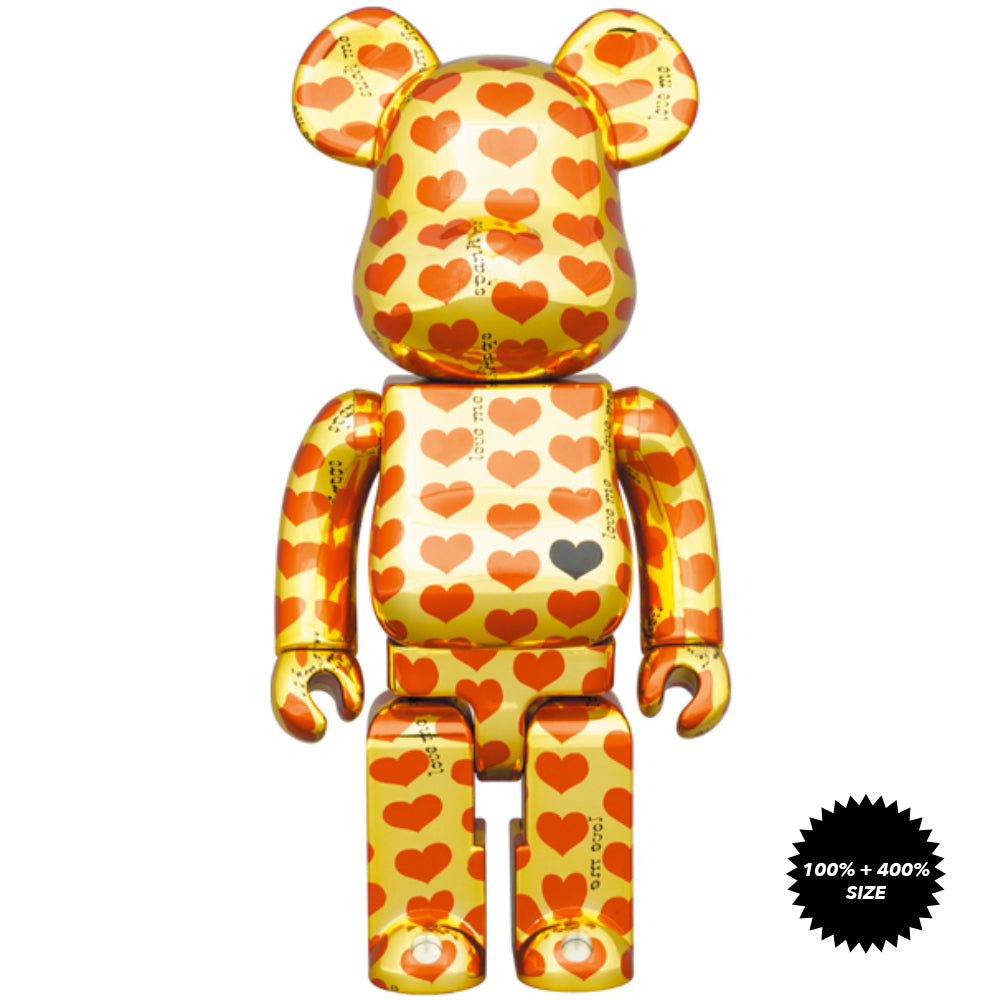 Hide Gold Heart 100% + 400% Bearbrick Set by Medicom Toy