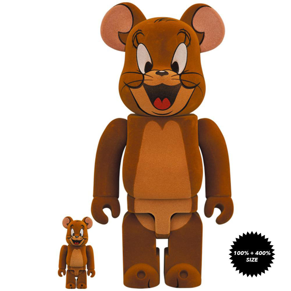 Tom And Jerry: Jerry (Flocked Ver.) 100% + 400% Bearbrick Set by Medicom Toy