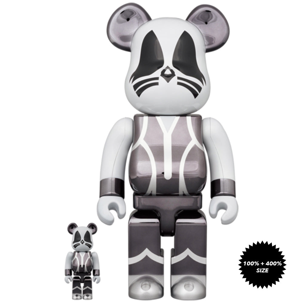 KISS Catman (Chrome Ver.) 100% + 400% Bearbrick Set by Medicom Toy