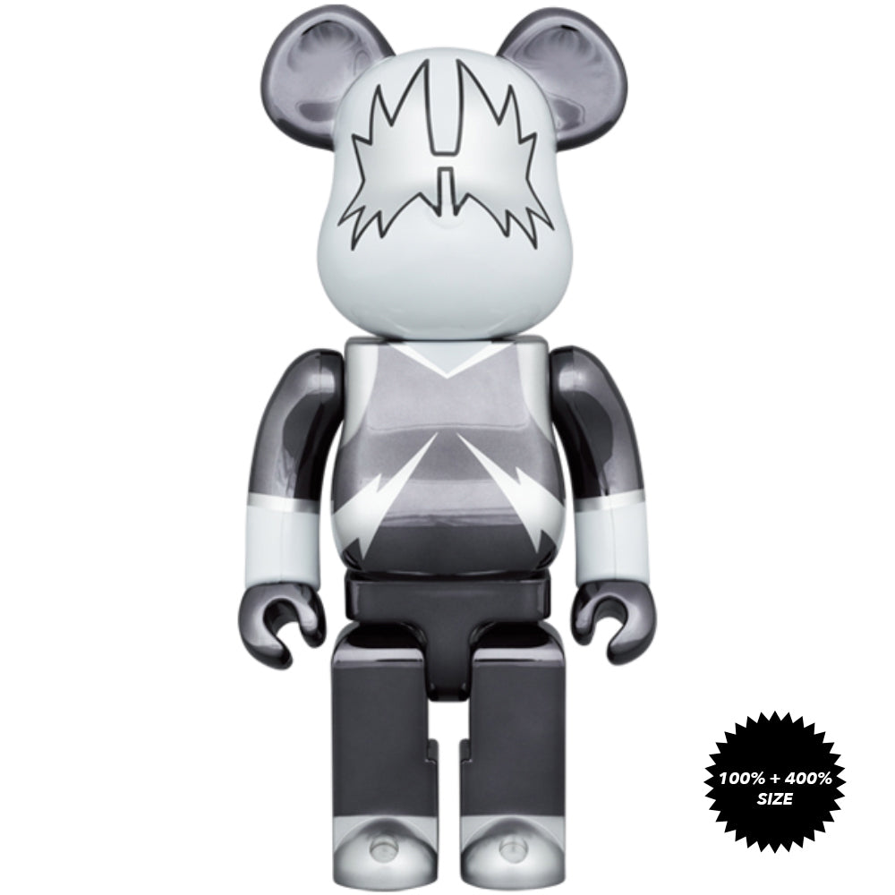 KISS Space Man (Chrome Ver.) 100% + 400% Bearbrick Set by Medicom