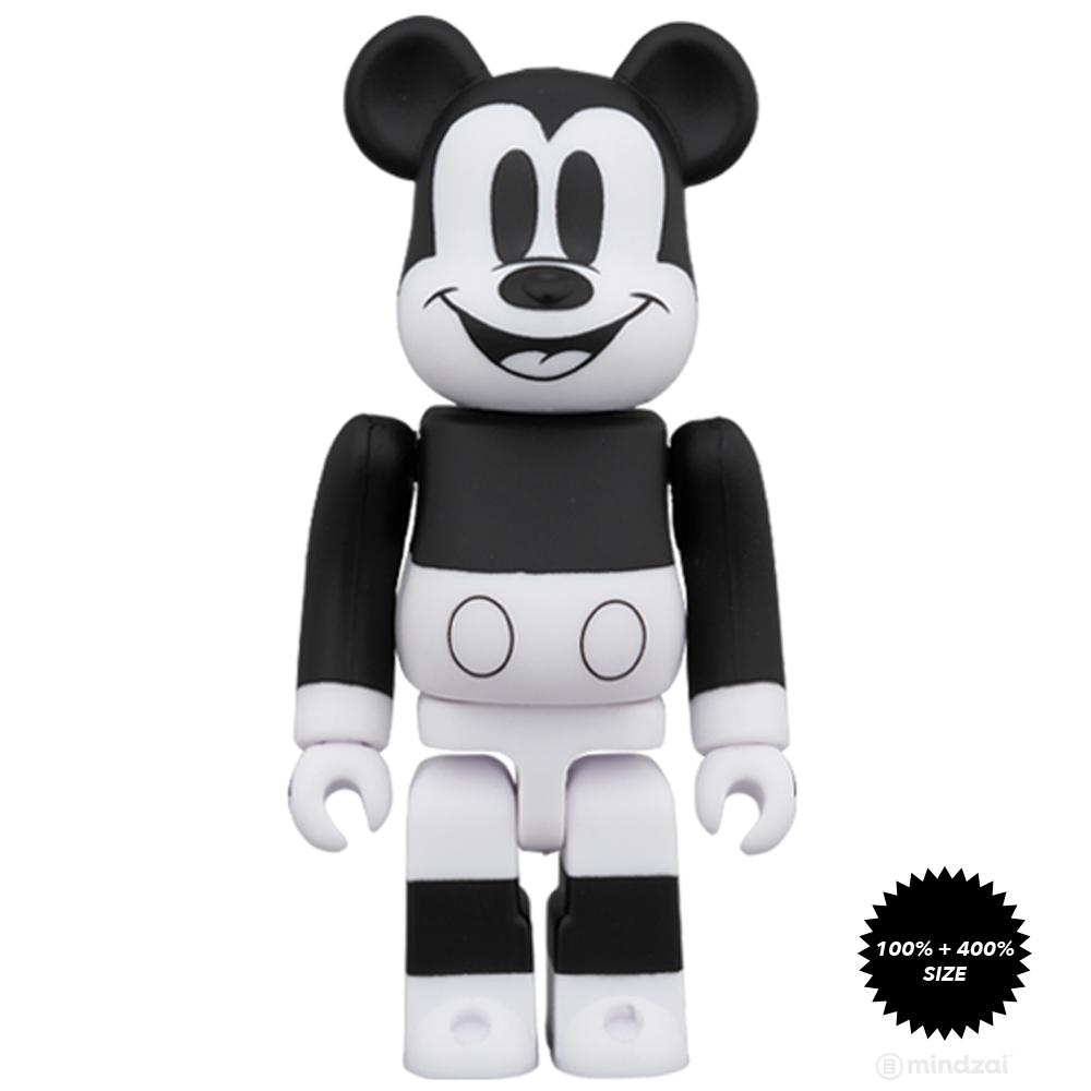 Mickey Mouse (B&W 2020 Ver.) 100% + 400% Bearbrick Set by Medicom