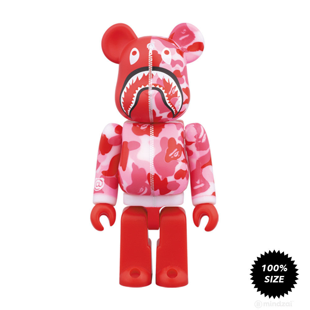 Pink Bape Camo Shark Bearbrick 100 by Medicom Toy x Bape Mindzai Toy Shop