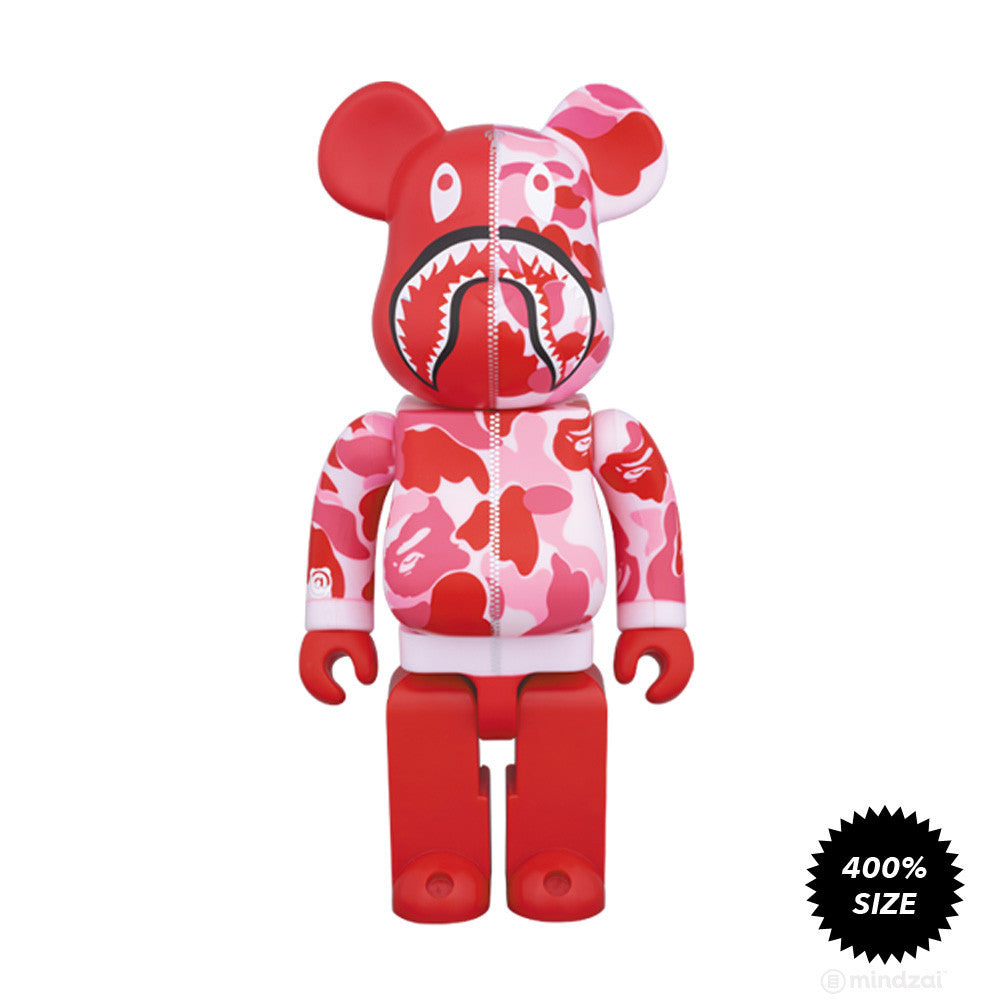 Pink Bape Camo Shark Bearbrick 400% by Medicom Toy x Bape