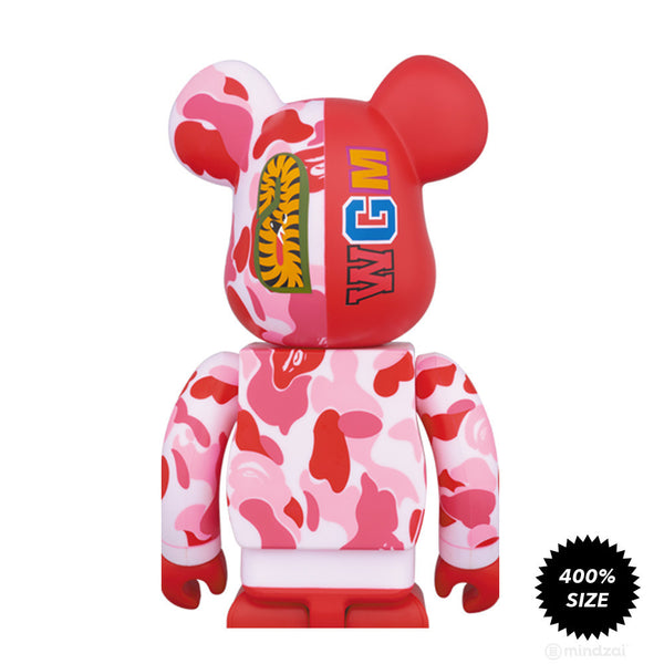 Pink Bape Camo Shark Bearbrick 400% by Medicom Toy x Bape