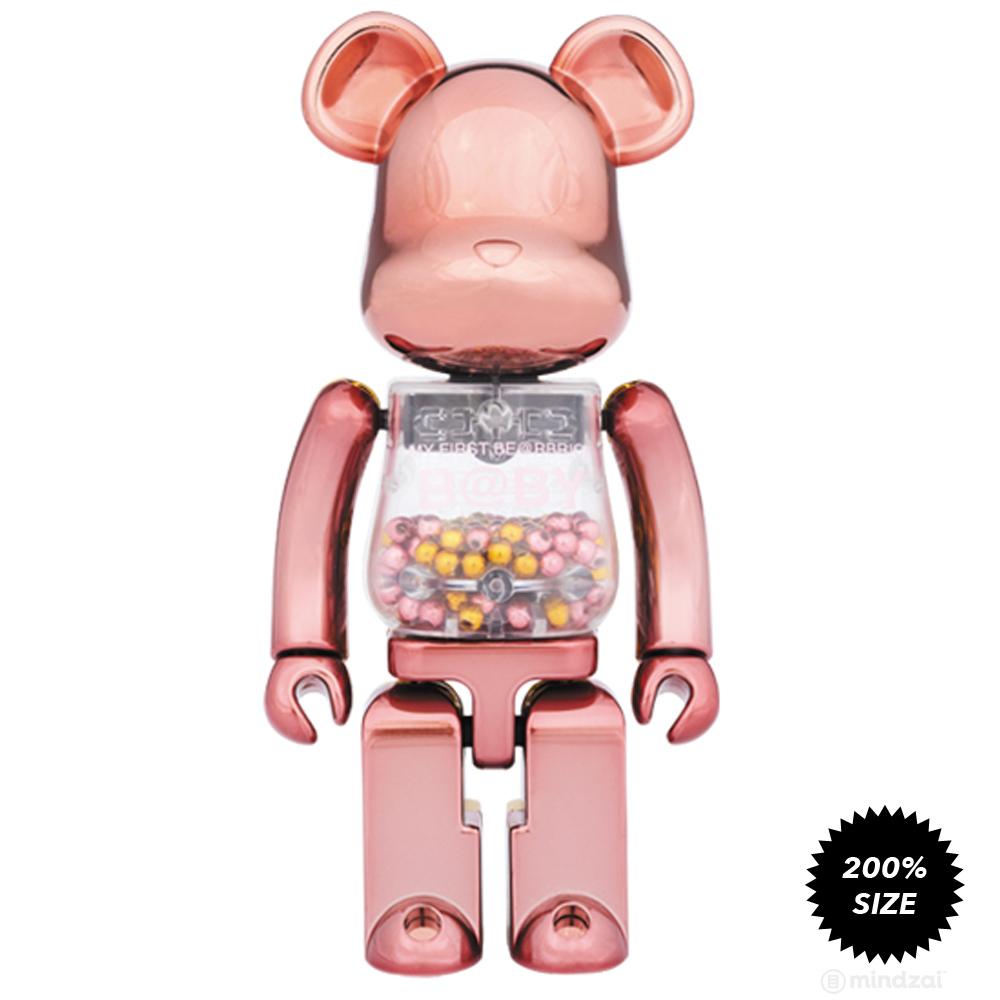 My First Bearbrick Baby Pink/Gold Chogokin Metal Alloy 200% Bearbrick